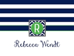 Navy Stripe Preppy Monogram Note Card